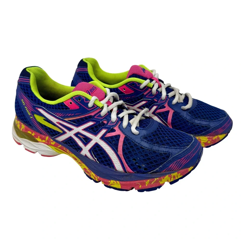 Asics Gel-Flux 3 Running Shoes Navy Pink Yellow Splatter T664Q Women's Size 8